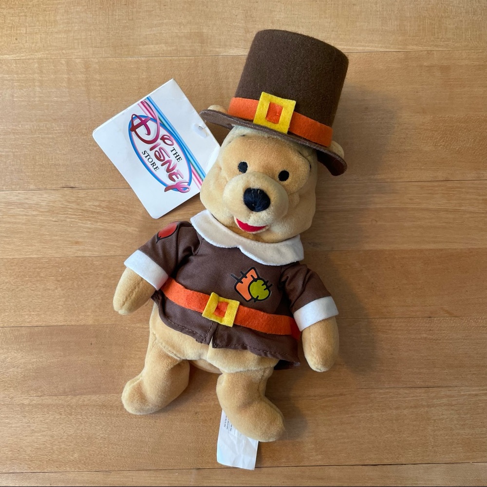 Disney Store Vintage Collector Pilgrim Pooh Bear Plush Bean Bag